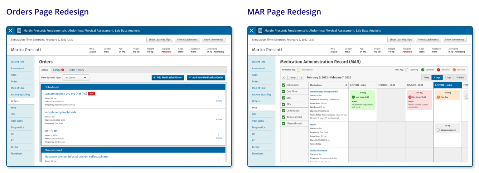A picture of DocuCare's redesigned order and MAR page.
