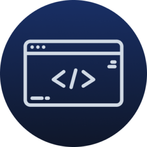 An illustration of a window with a cursor between brackets to represent front-end web development skill.