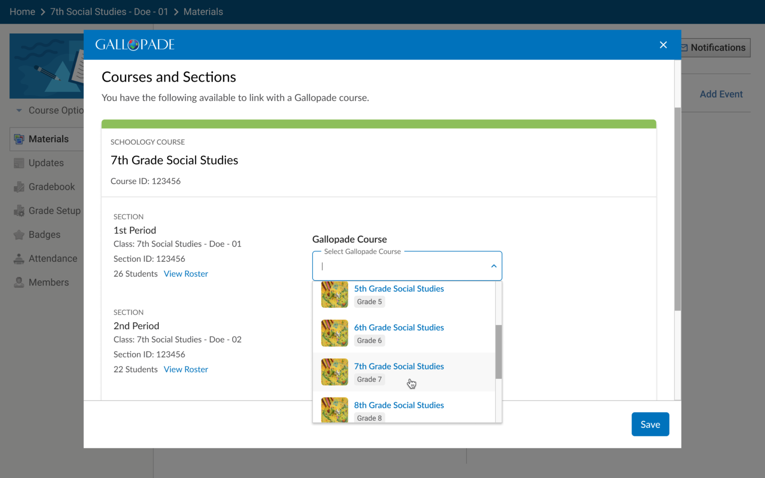 A picture of a screen from the Gallopade Curriculum course setup prototype used in usability testing.
