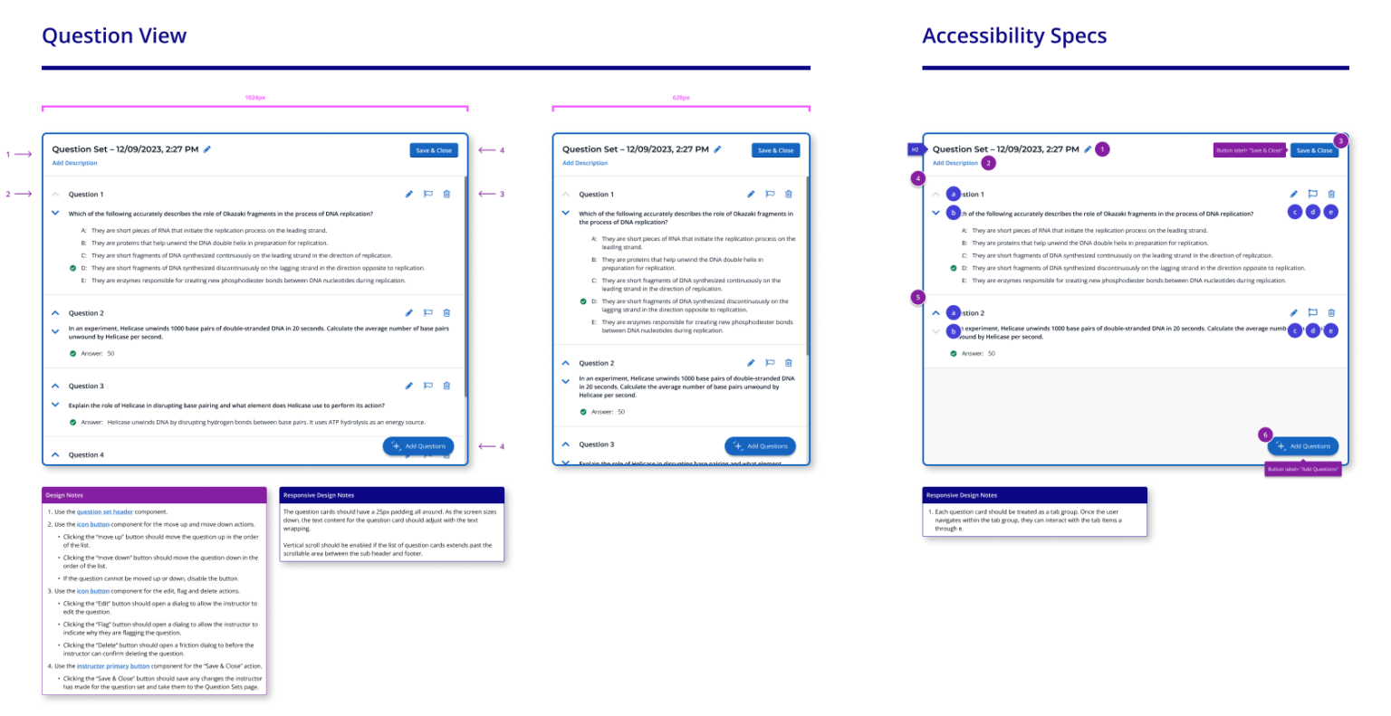 An picture of an example of iClicker AI Question Creator's final Figma design specifications.
