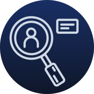 An illustration of a magnify glass looking in on a user for insights to represent UX research skill.